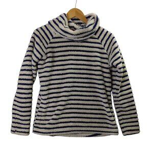 Lands End Fleece Sweatshirt Womens S Blue White Outdoor Cozy Gorpcore Nautical